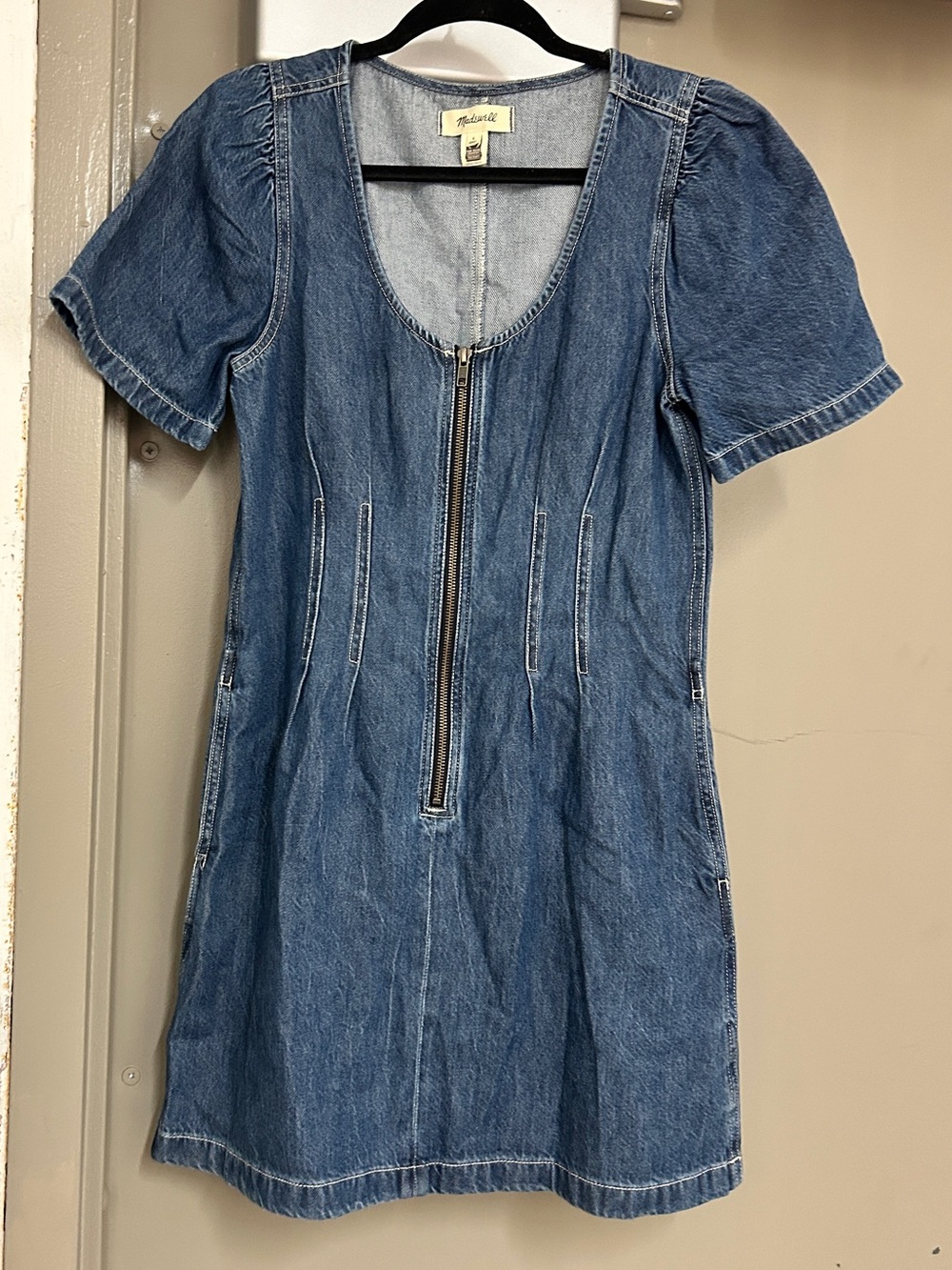 Madewell Denim Zip-Front Short Sleeve Dress - Blue